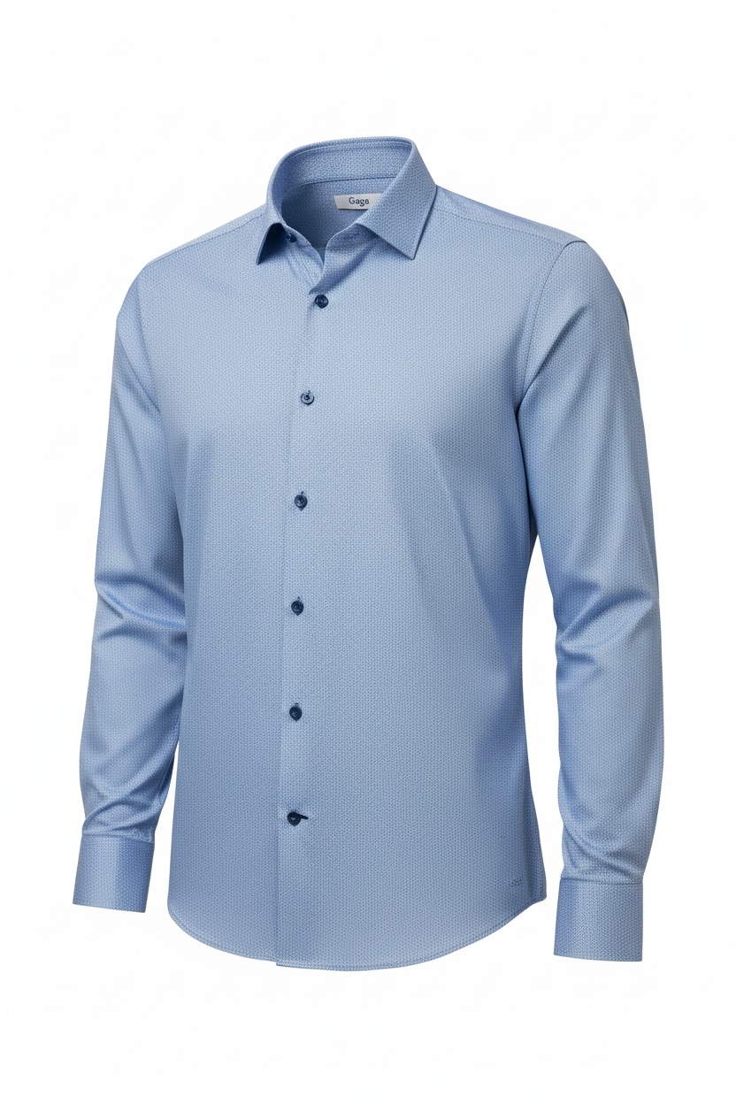 Blue Patterned Slim Fit Long Sleeve Shirt zdjęcie 1