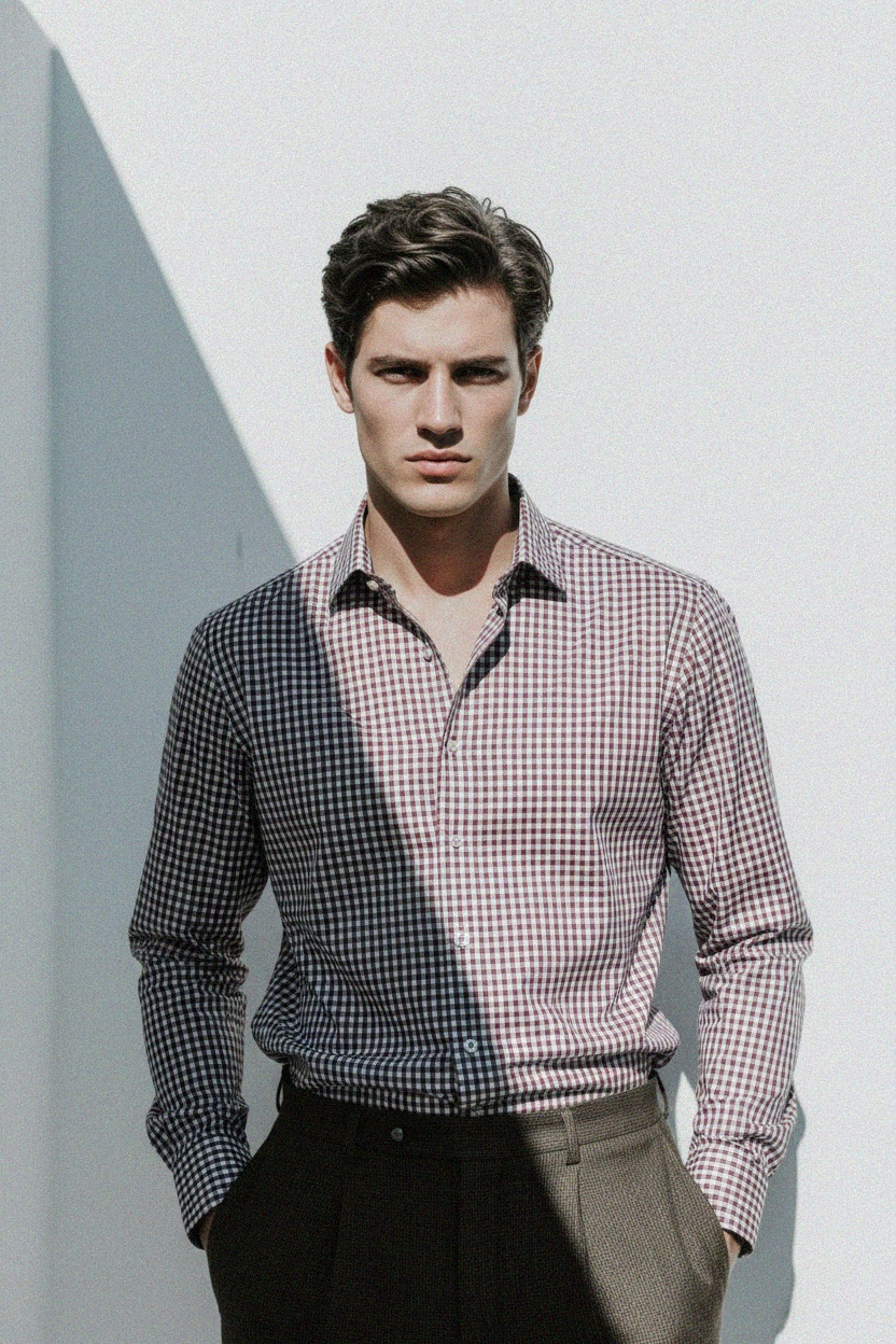 Red & Blue Micro Check Long Sleeve Shirt zdjęcie 2