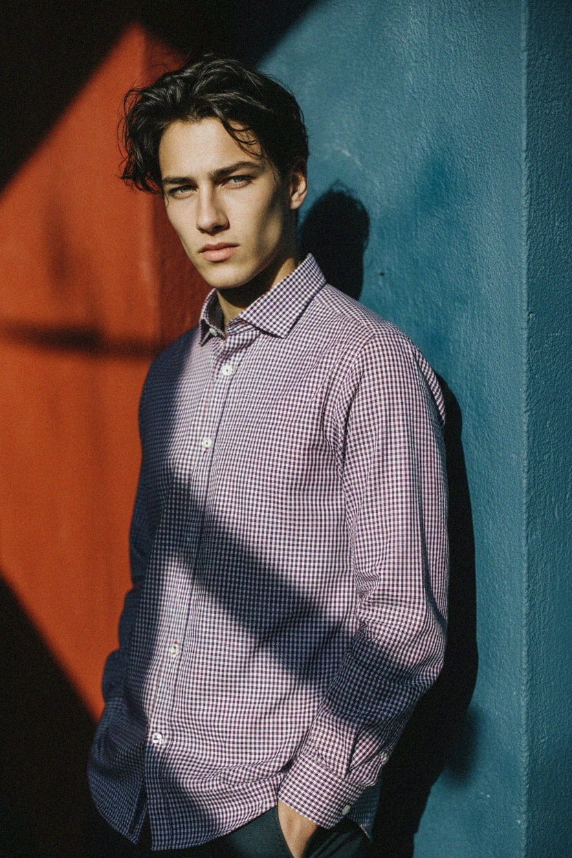 Koszula z długim rękawem w czerwono-niebieską mikro kratkę zdjęcie 3