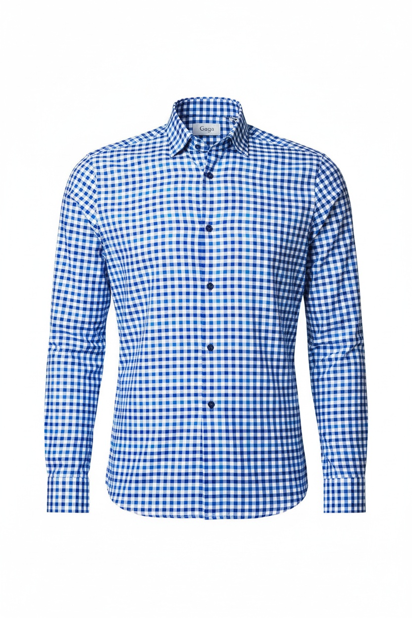 Blue Gingham Checkered Long Sleeve Shirt zdjęcie 1