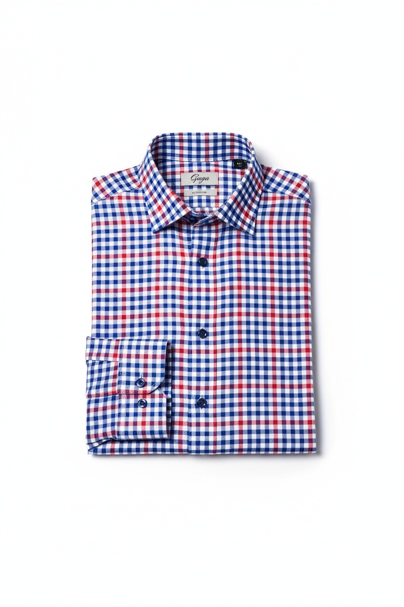 Checkered Button-Up Shirt with Red and Blue Pattern zdjęcie 1