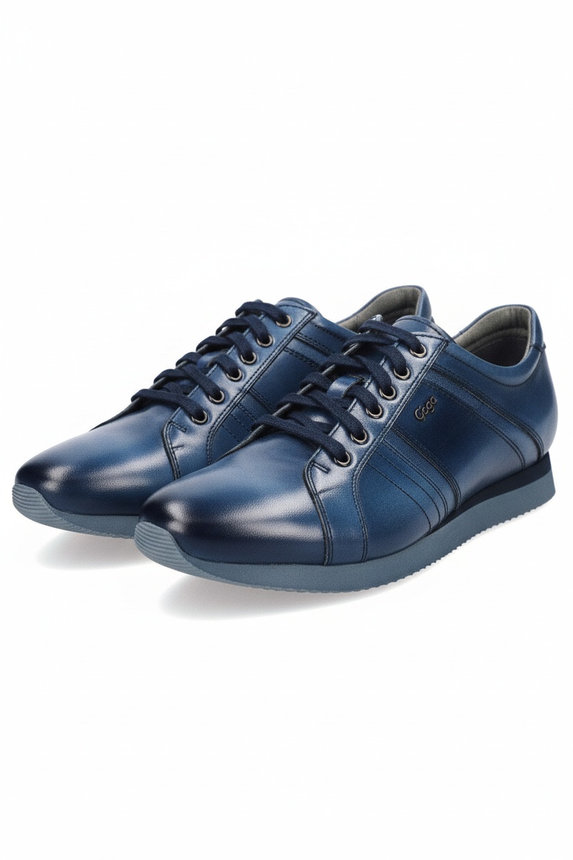Refined Blue Leather Lace-Up Sneakers zdjęcie 1