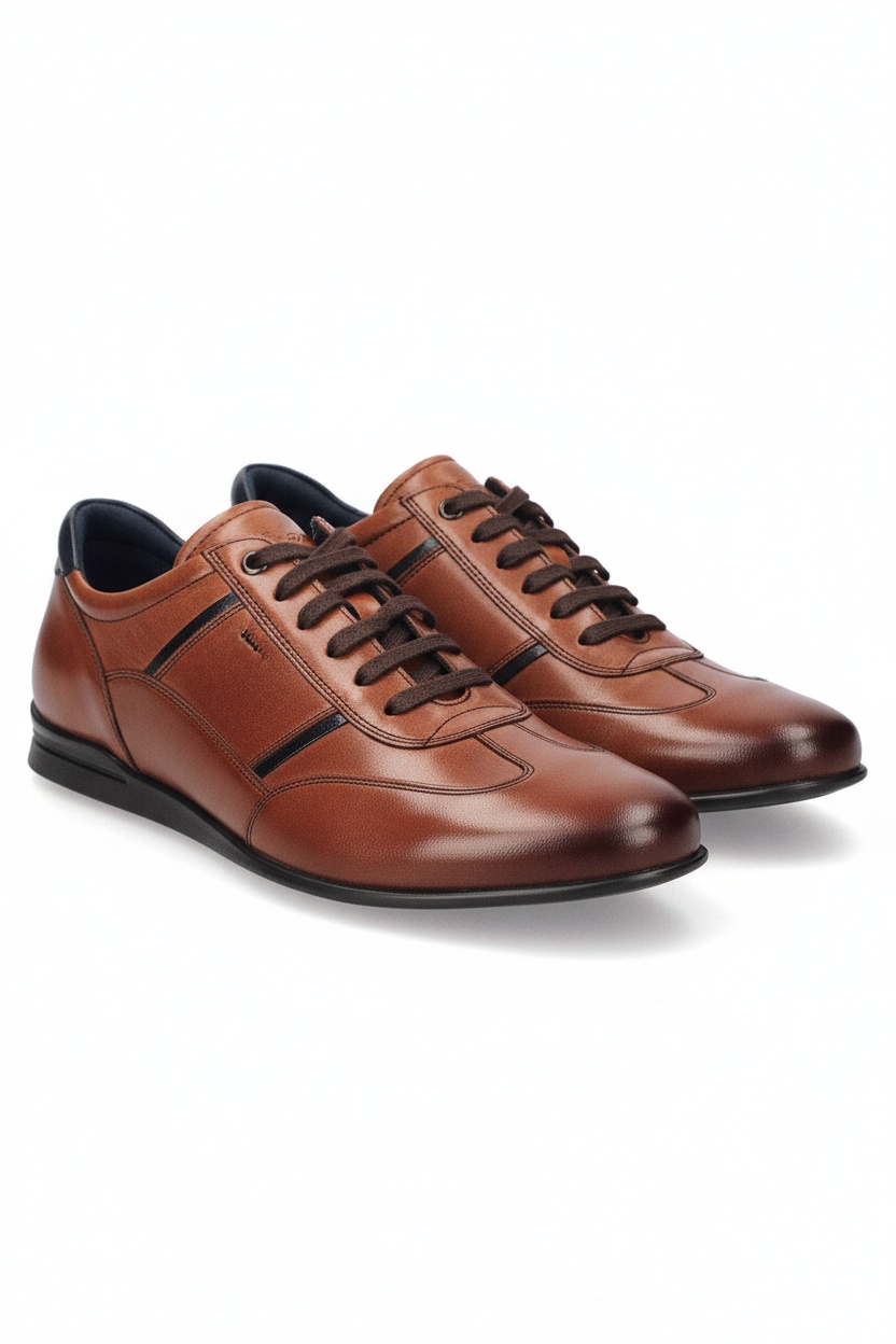 Brown Leather Casual Lace-up Sneakers zdjęcie 1
