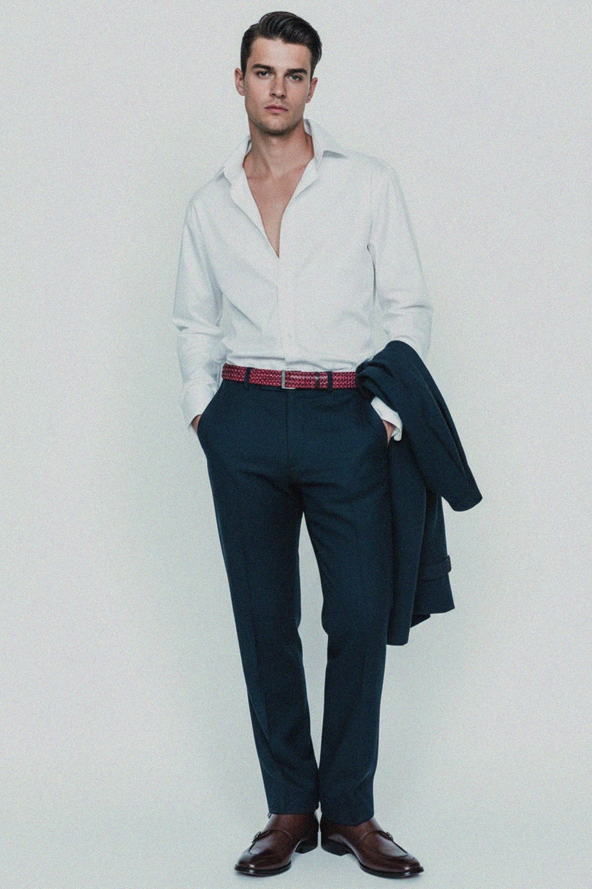 Eleganckie brązowe skórzane botki z podwójnym paskiem na kostkę zdjęcie 3