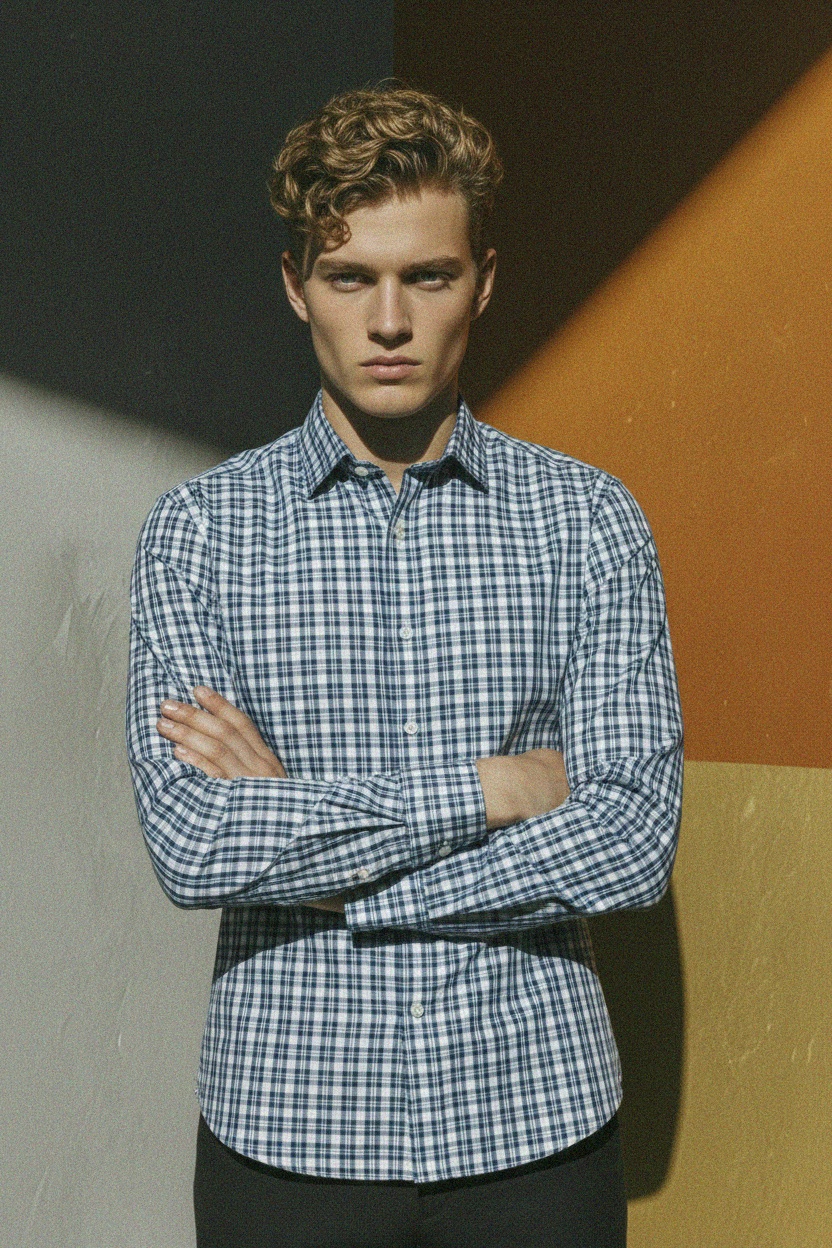 Dopasowana koszula w niebieską kratę zdjęcie 3