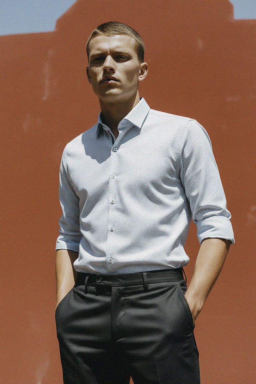 Jasnoniebieska koszula w kropki z długim rękawem zdjęcie 3