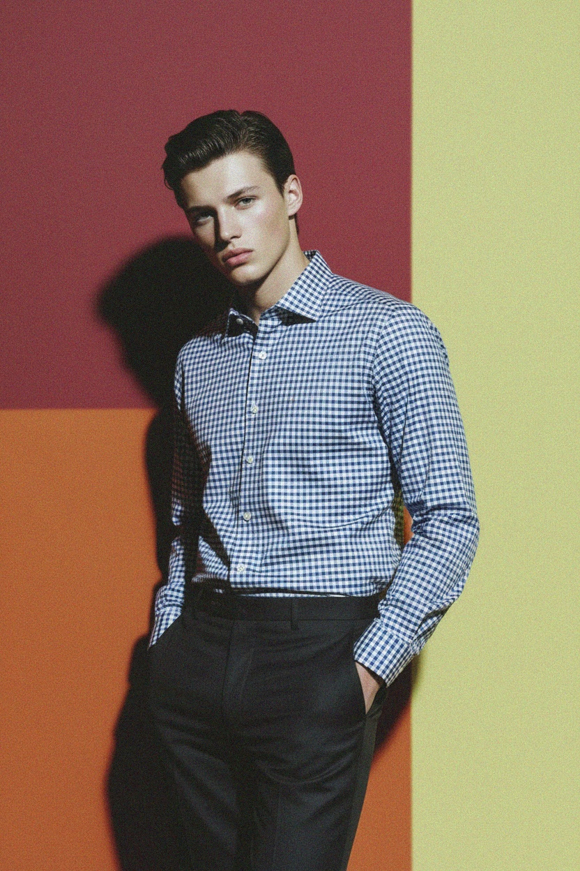 Classic Blue Checkered Long Sleeve Shirt zdjęcie 2