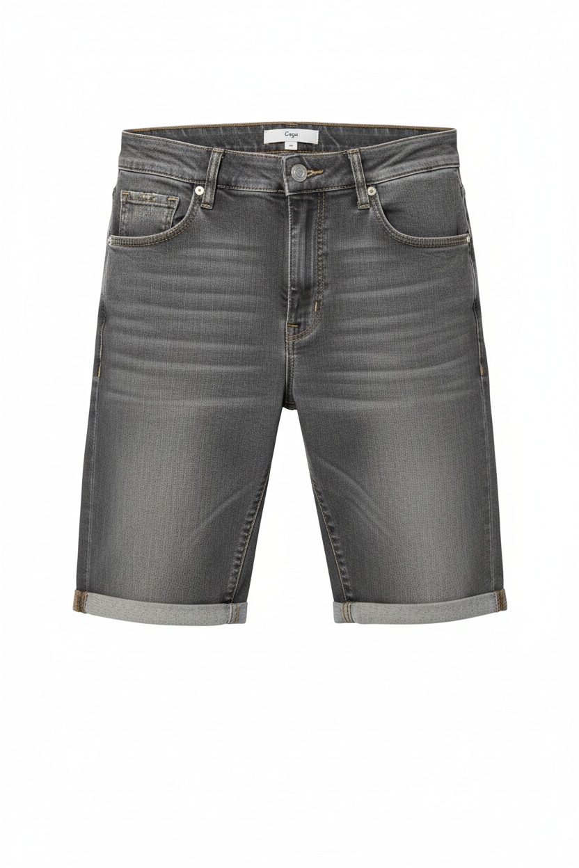 Casual Grey Denim Shorts with Rolled Cuffs zdjęcie 1