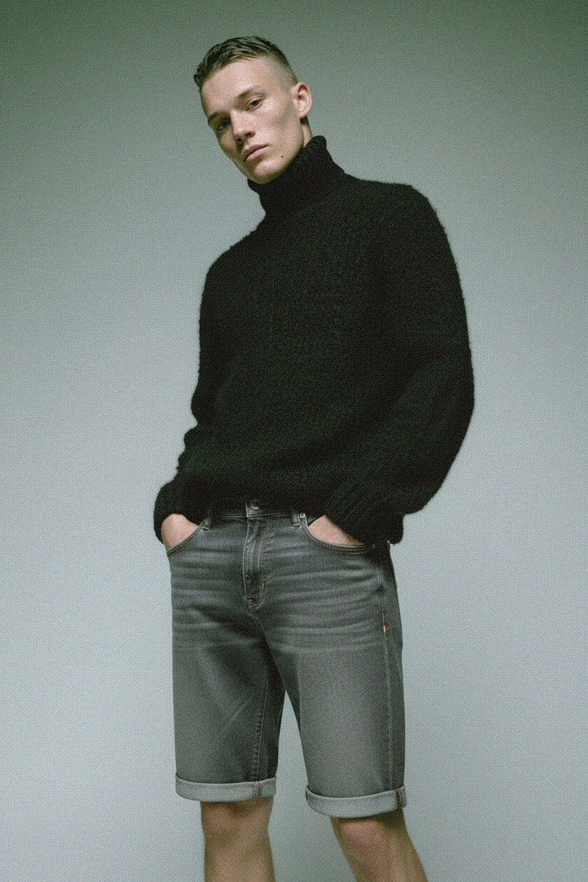 Szorty jeansowe w kolorze szarym, casualowe, z podwiniętymi mankietami zdjęcie 3