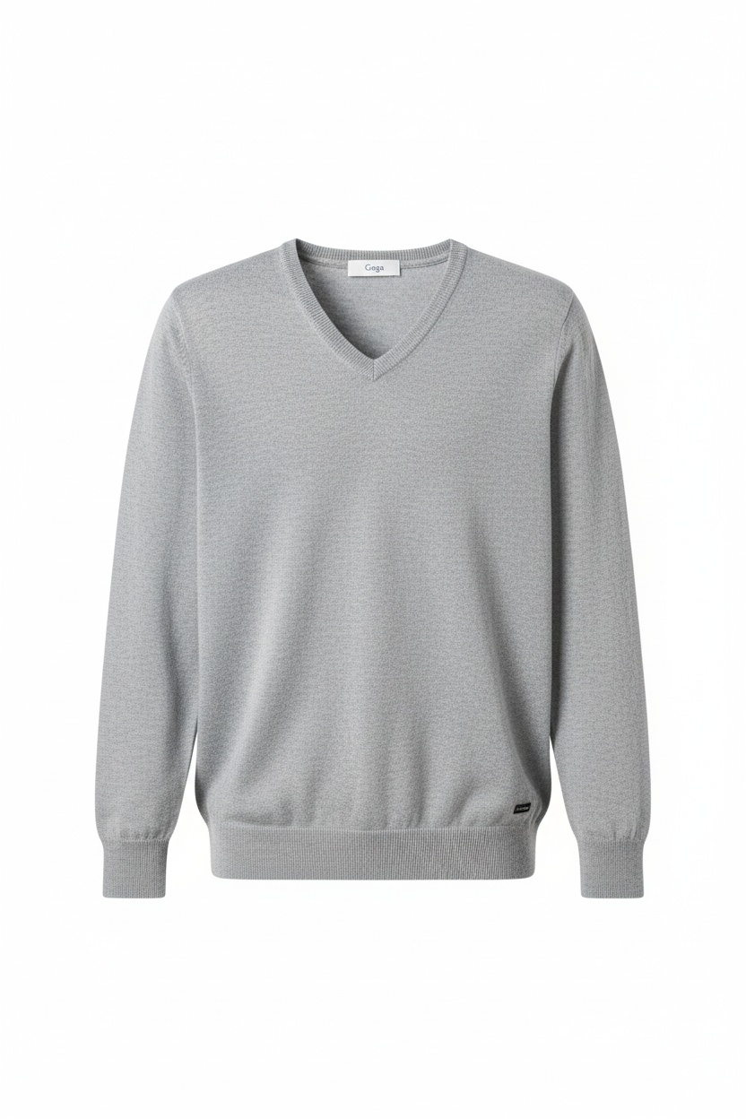 Classic Grey V-Neck Sweater zdjęcie 1