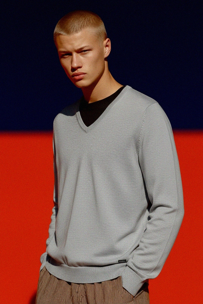 Classic Grey V-Neck Sweater zdjęcie 2