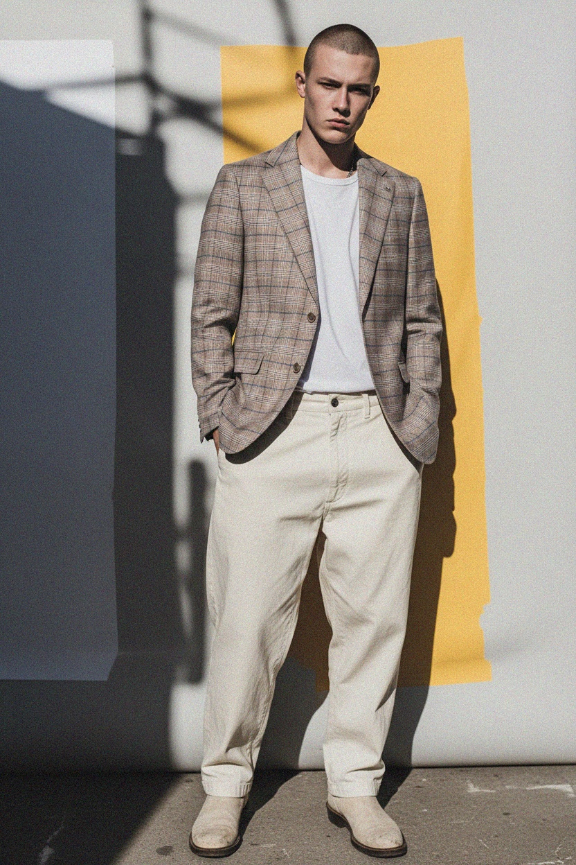 Klasyczna marynarka w kratę z wyciętymi klapami zdjęcie 3