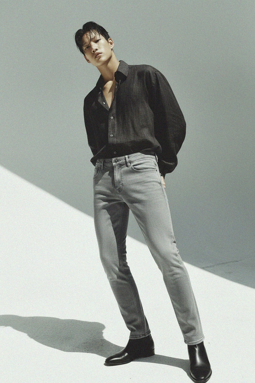 Jasnoszare jeansy slim fit zdjęcie 2