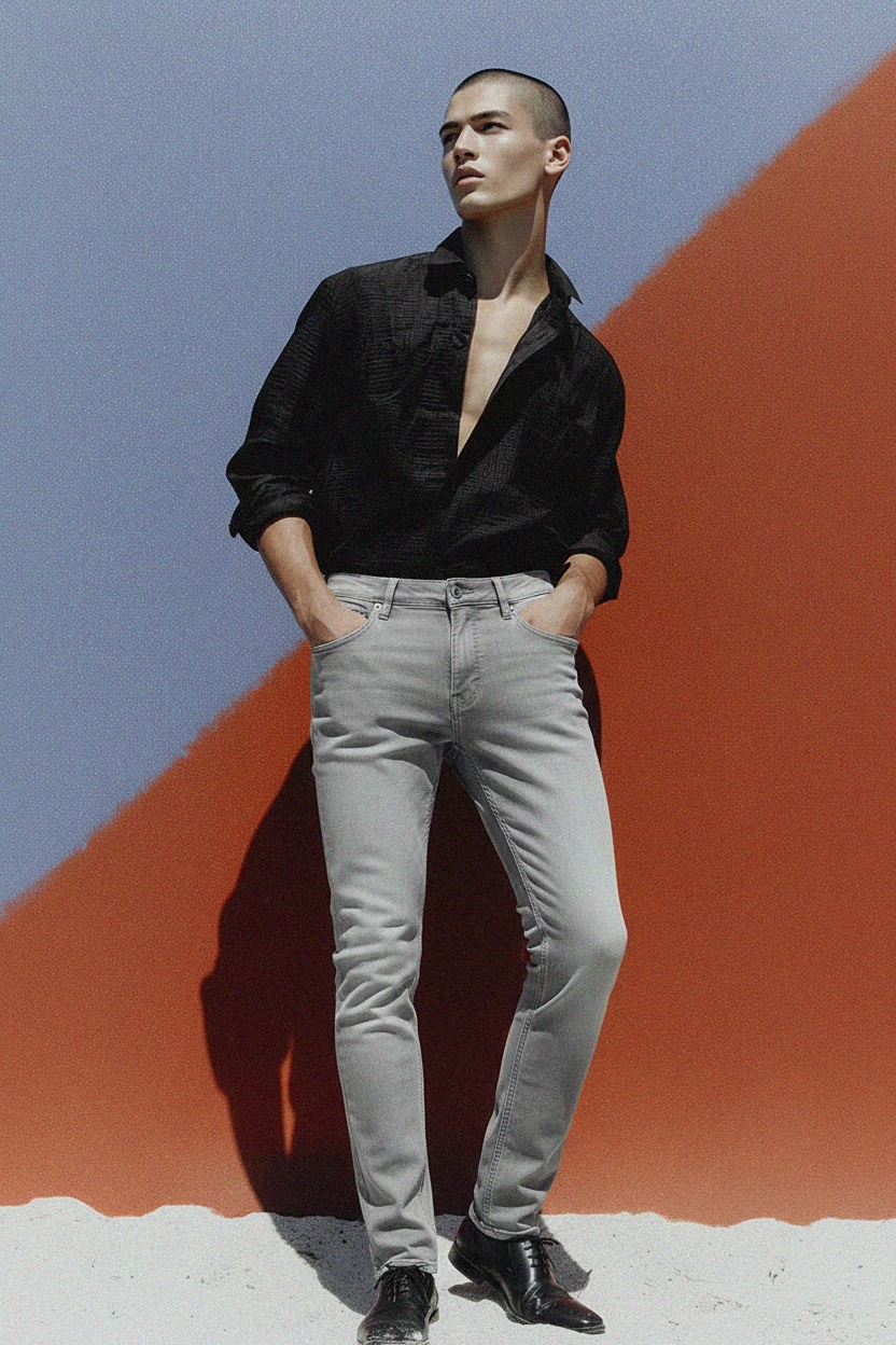 Jasnoszare jeansy slim fit zdjęcie 3