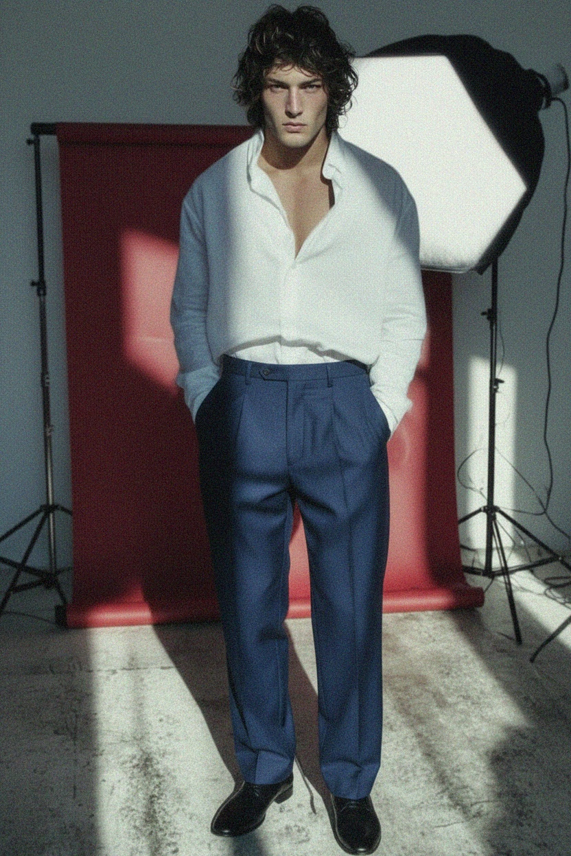 Klasyczne niebieskie spodnie dopasowane zdjęcie 2