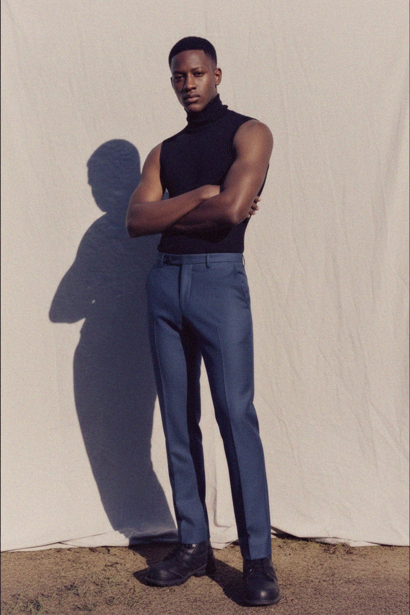 Klasyczne niebieskie spodnie dopasowane zdjęcie 3