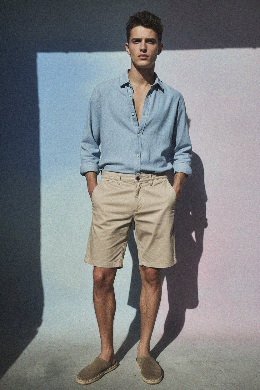 Wygodne beżowe szorty chino zdjęcie 2