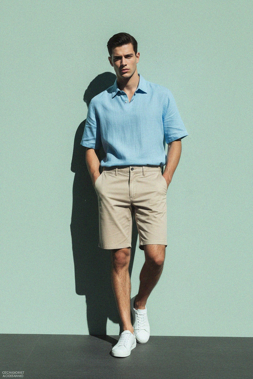 Wygodne beżowe szorty chino zdjęcie 3