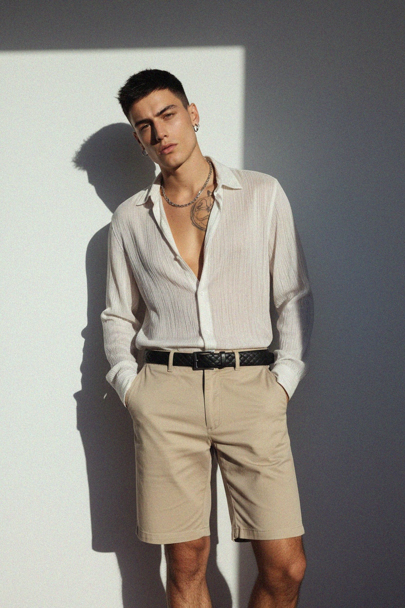 Klasyczne beżowe szorty chino zdjęcie 2