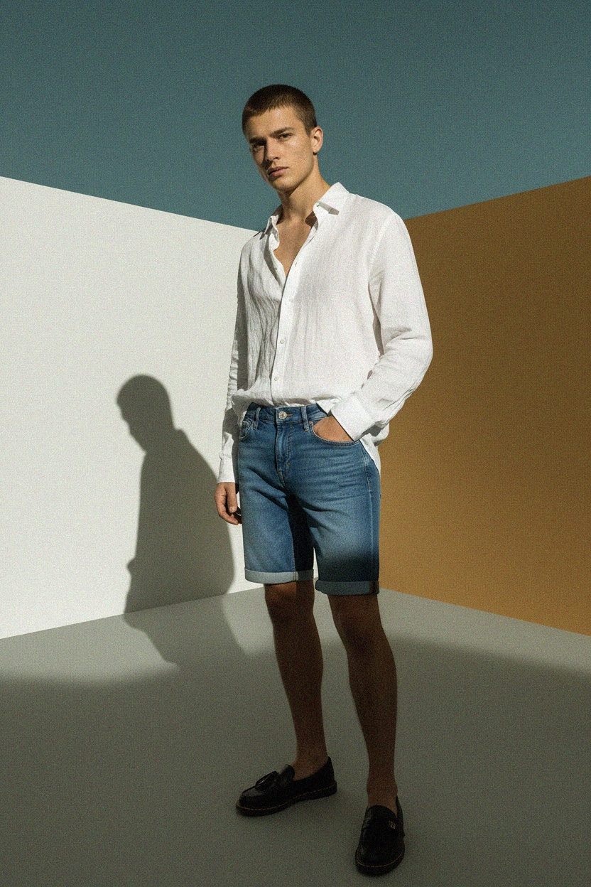 Klasyczne niebieskie szorty dżinsowe z mankietem u dołu zdjęcie 3