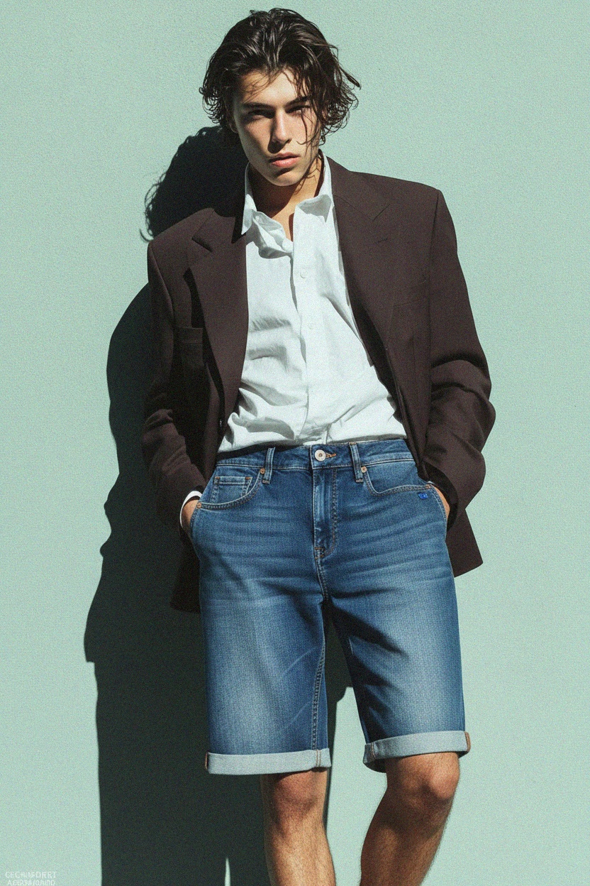 Klasyczne niebieskie szorty jeansowe z mankietem u dołu zdjęcie 2