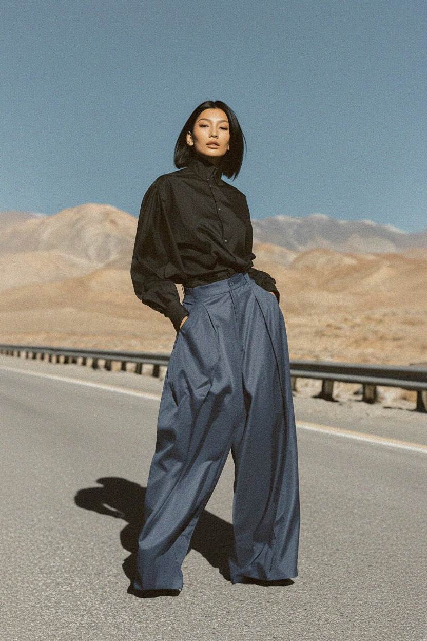 Spodnie z szerokimi nogawkami i luźnym krojem zdjęcie 2