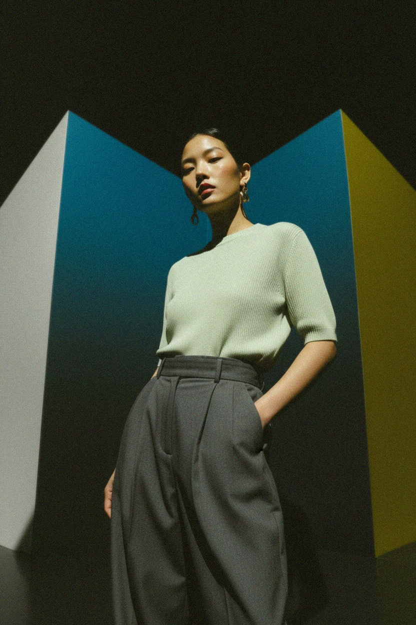 Krótki sweter z prążkowanej dzianiny zdjęcie 2