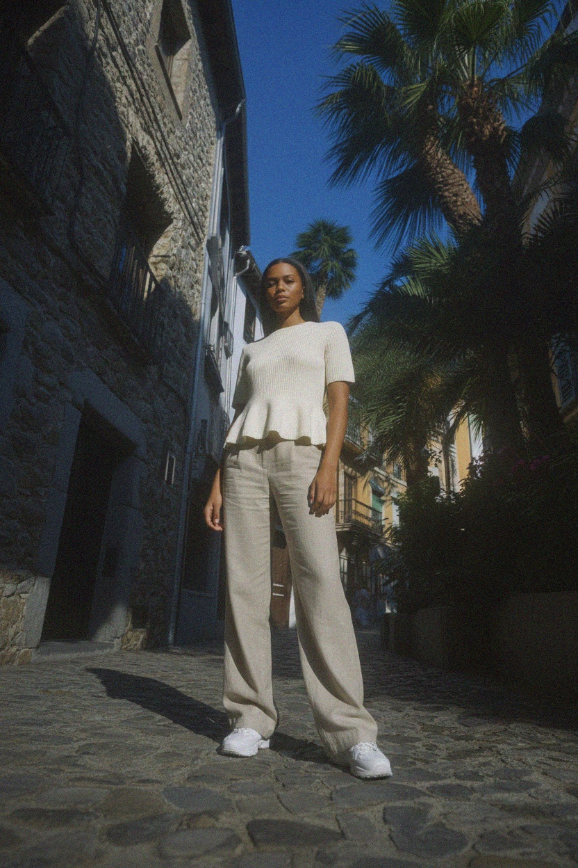 Prążkowany dzianinowy top z krótkim rękawem zdjęcie 3