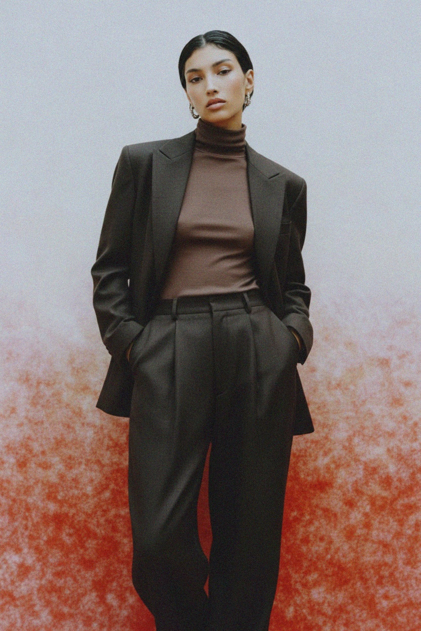 Dopasowany brązowy golf z długim rękawem zdjęcie 2