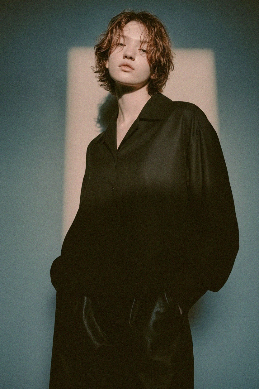 Czarna koszula z kołnierzykiem Camp Collar o luźnym kroju zdjęcie 3