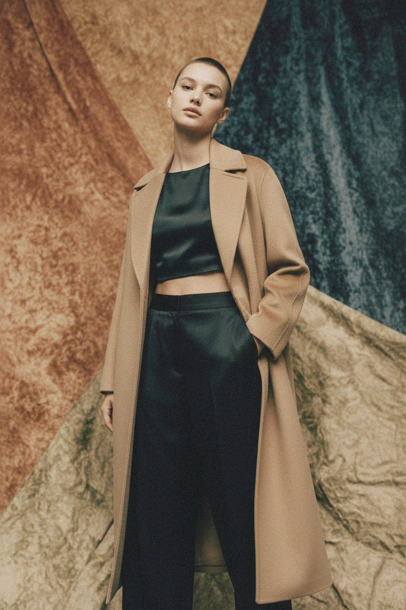 Elegancki długi beżowy płaszcz zdjęcie 3