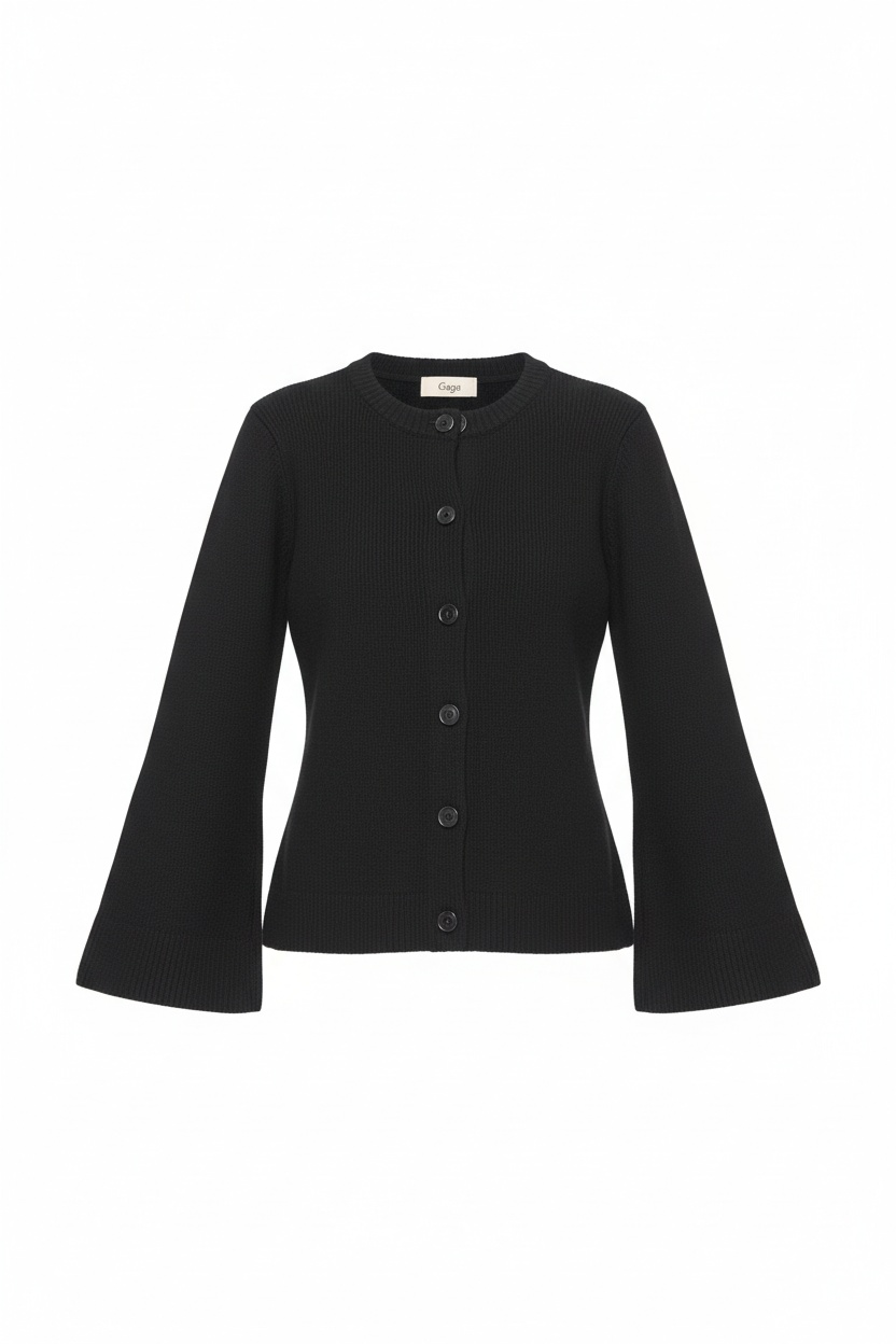 Kardigan z prążkowanej dzianiny z rękawami dzwonkowymi zdjęcie 1