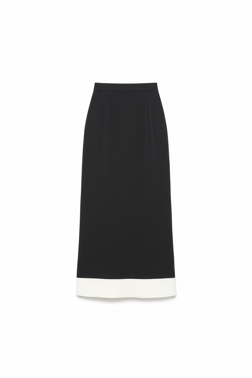 Classic Black Midi Skirt with White Hem Detail zdjęcie 1