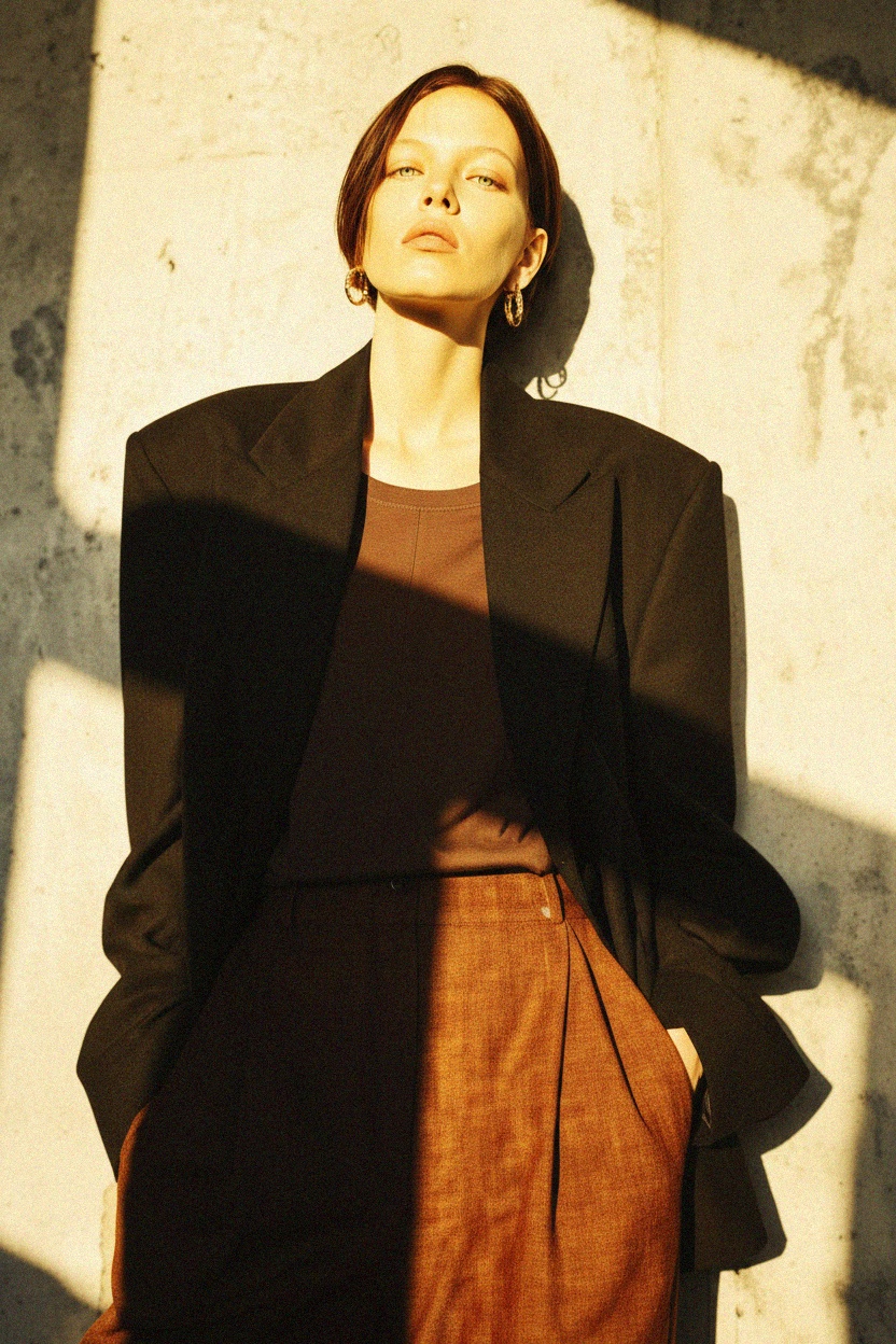 Luźny krój Brązowy T-shirt z ozdobnym szwem środkowym zdjęcie 3