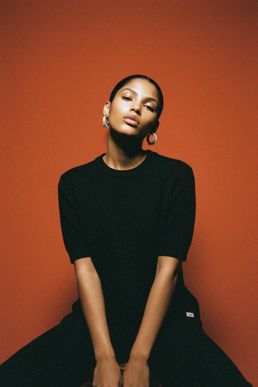 Czarny dzianinowy top z krótkim rękawem zdjęcie 2