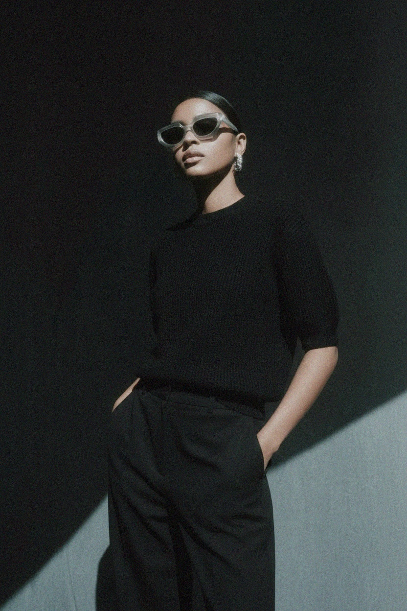 Czarny dzianinowy top z krótkim rękawem zdjęcie 3