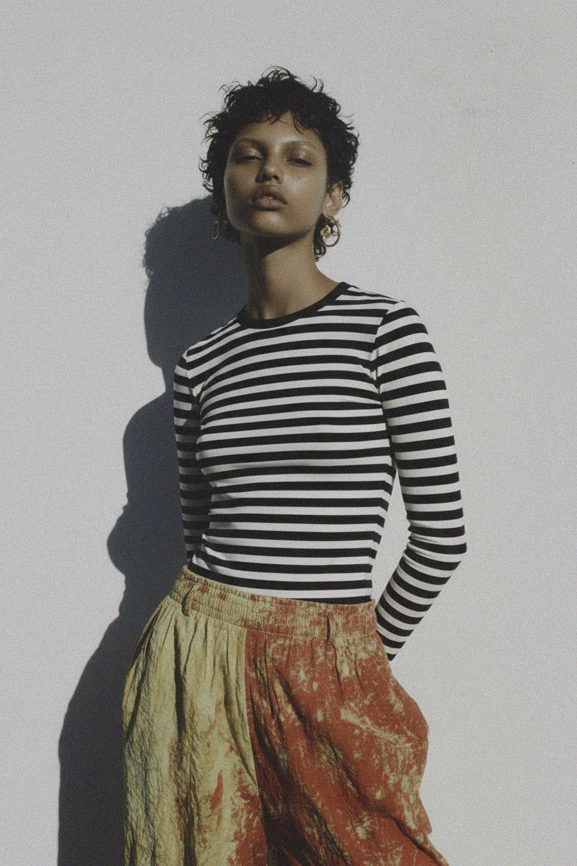 Dopasowany top w paski z długim rękawem zdjęcie 2