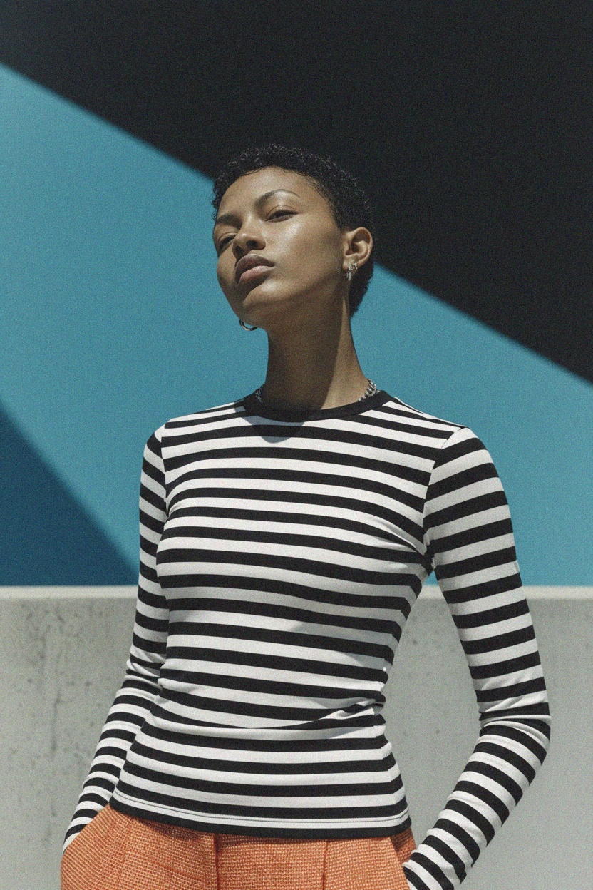 Dopasowany top w paski z długim rękawem zdjęcie 3