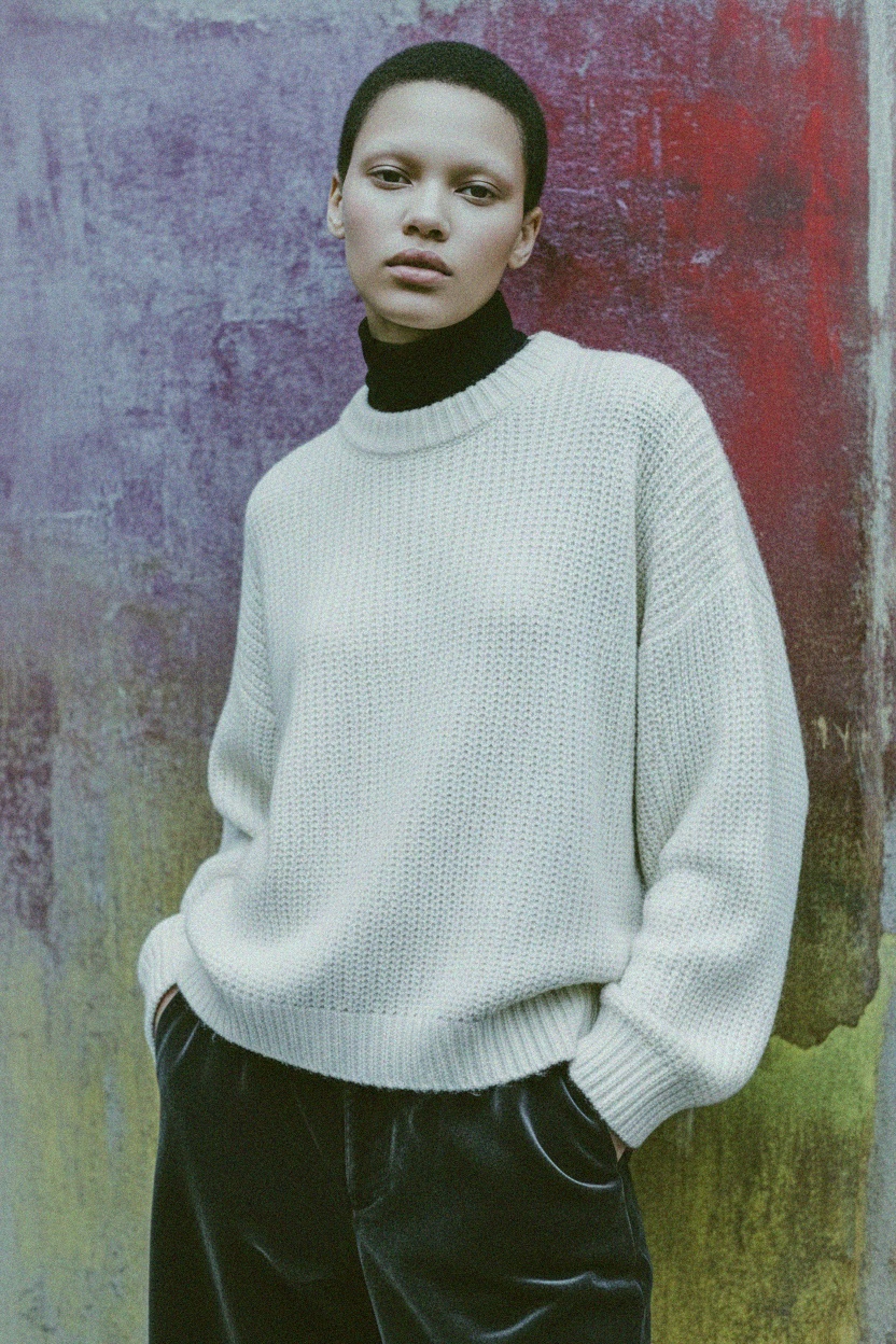 Przytulny biały sweter oversize zdjęcie 3