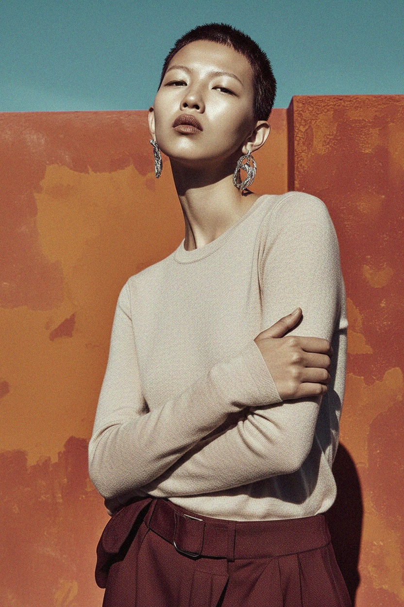 Miękki dzianinowy top z długim rękawem i okrągłym dekoltem zdjęcie 2