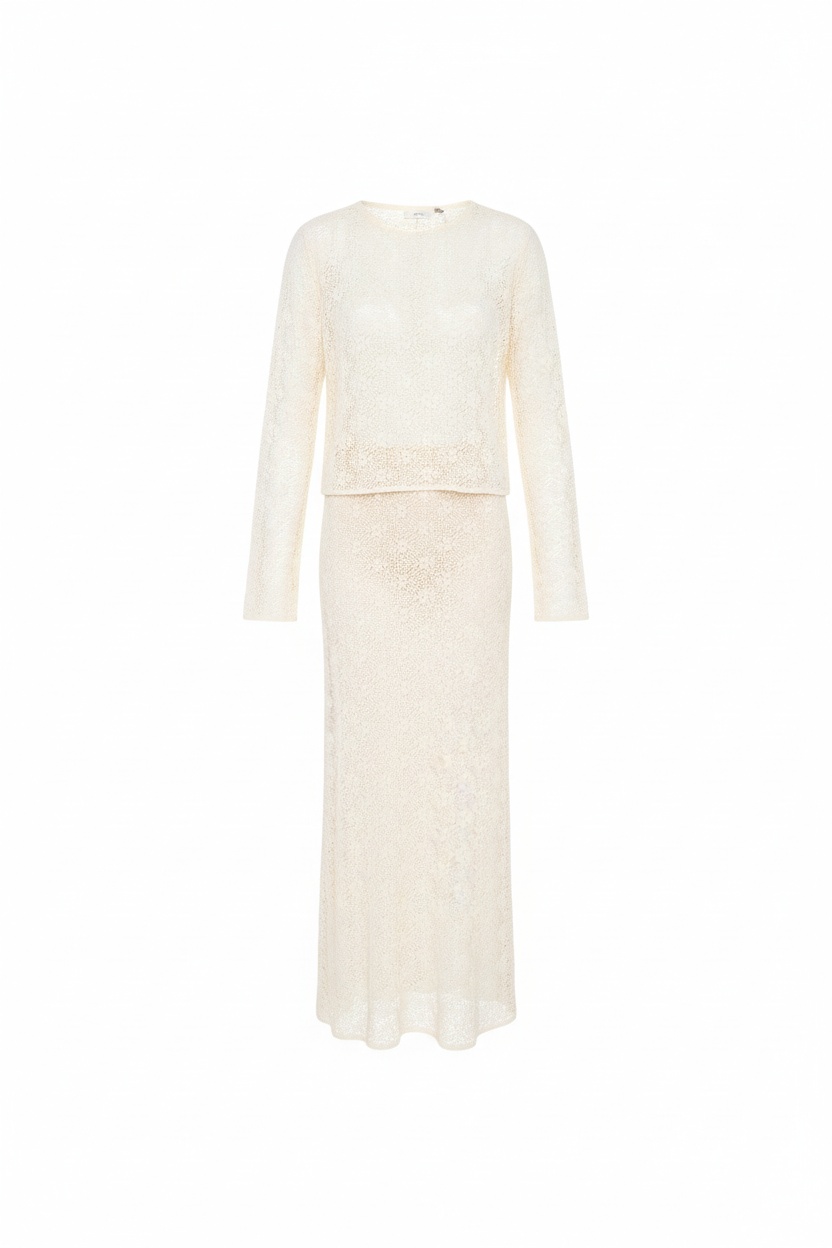 Komplet z dzianiny szydełkowej: top z długim rękawem i długa spódnica zdjęcie 1