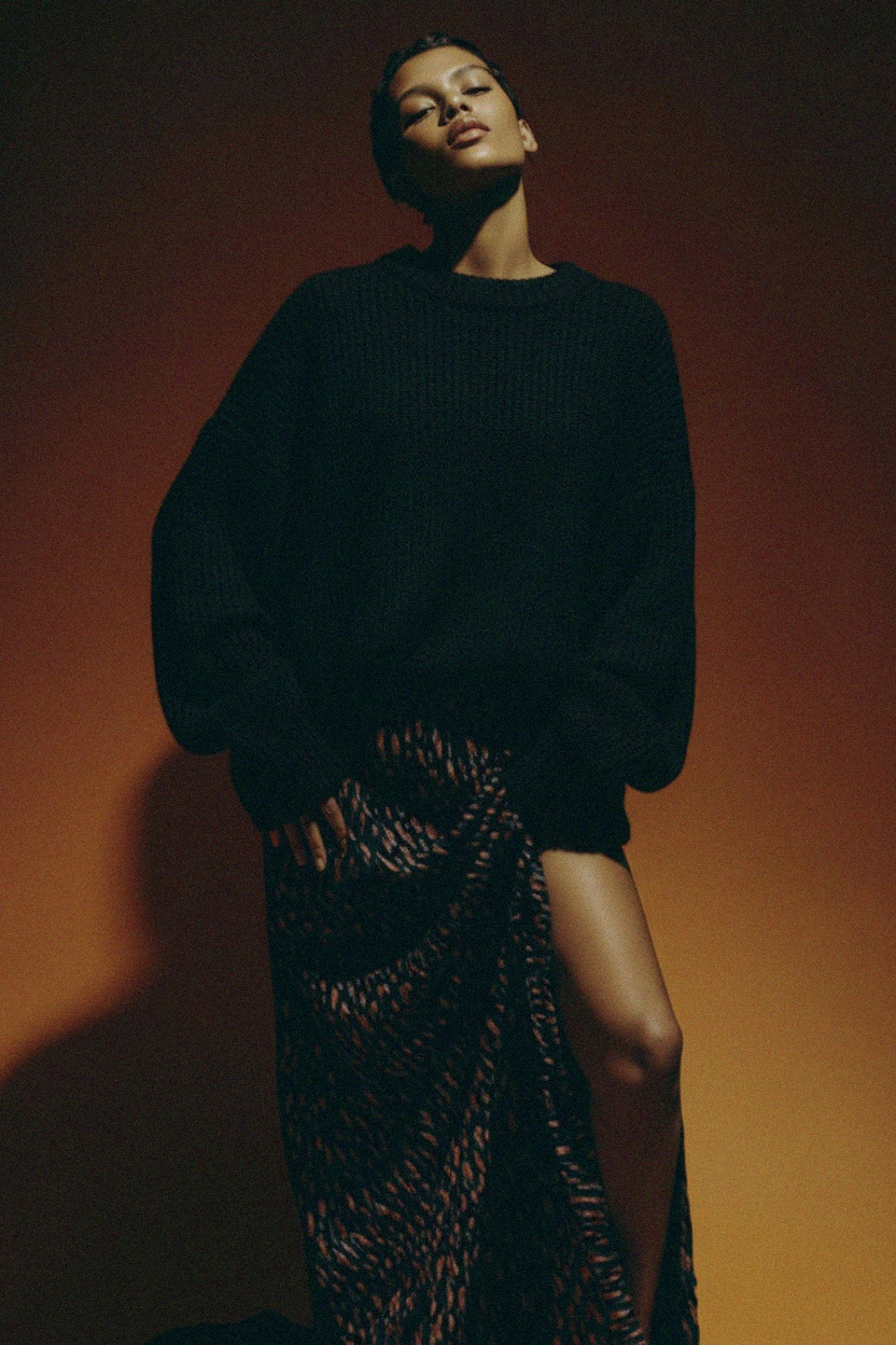 Luźny, czarny sweter z dzianiny z prążkowanymi detalami zdjęcie 3