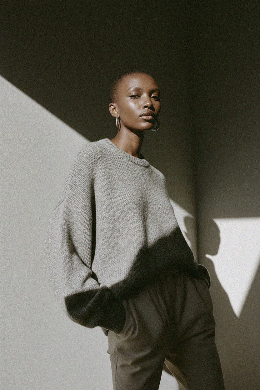 Luźny szary sweter dzianinowy zdjęcie 3