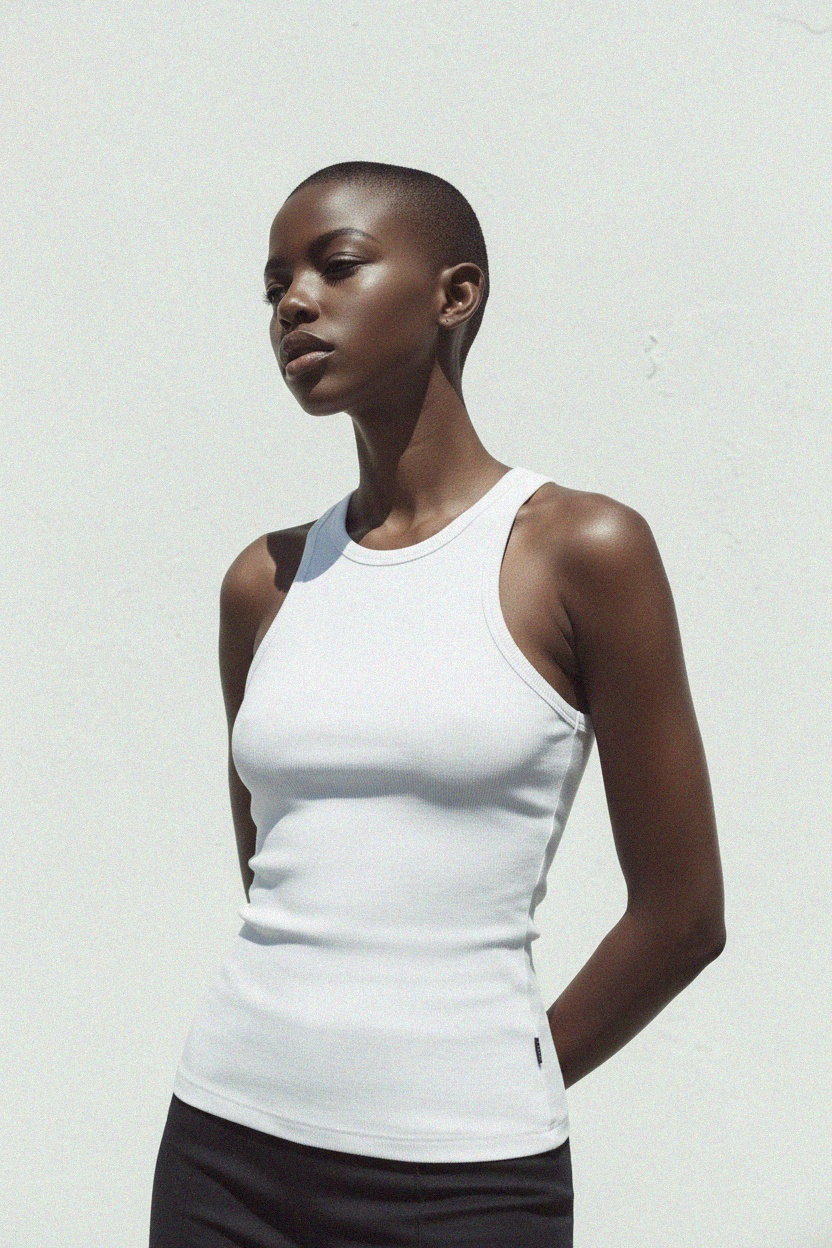 Niezbędny biały prążkowany top typu racerback zdjęcie 3