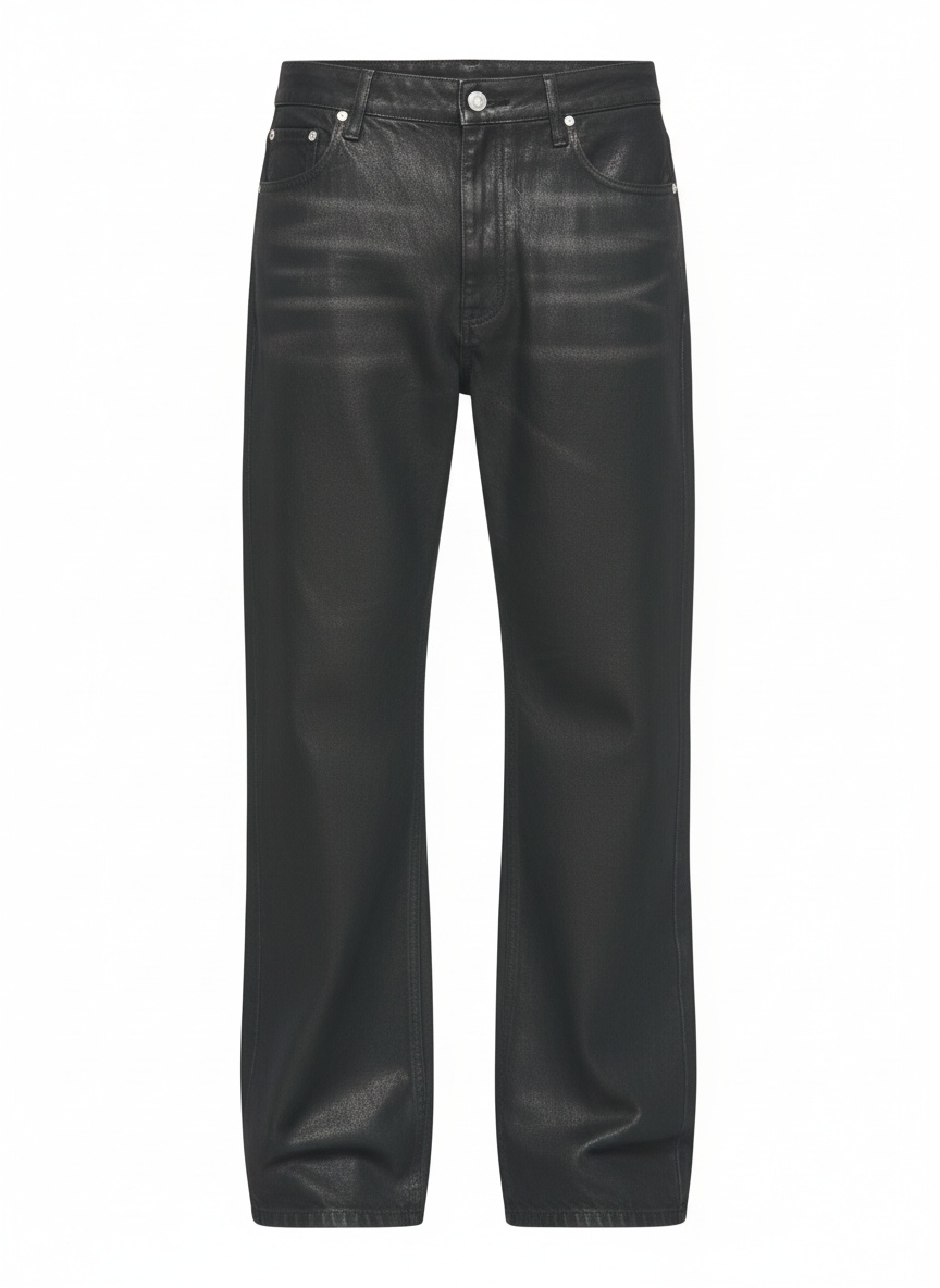 Czarne, powlekane, szerokie dżinsy zdjęcie 1