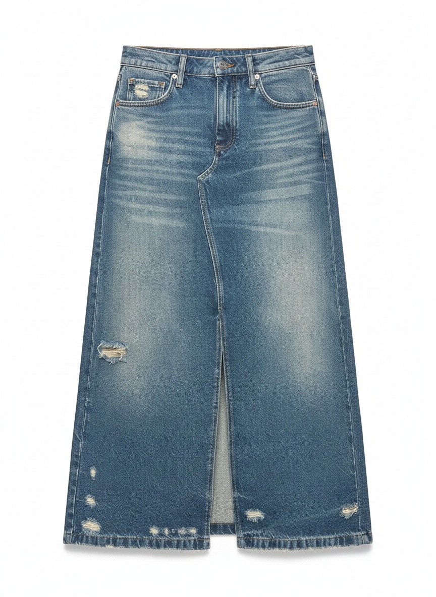 Spódnica maxi z denimu z rozcięciem z przodu zdjęcie 1