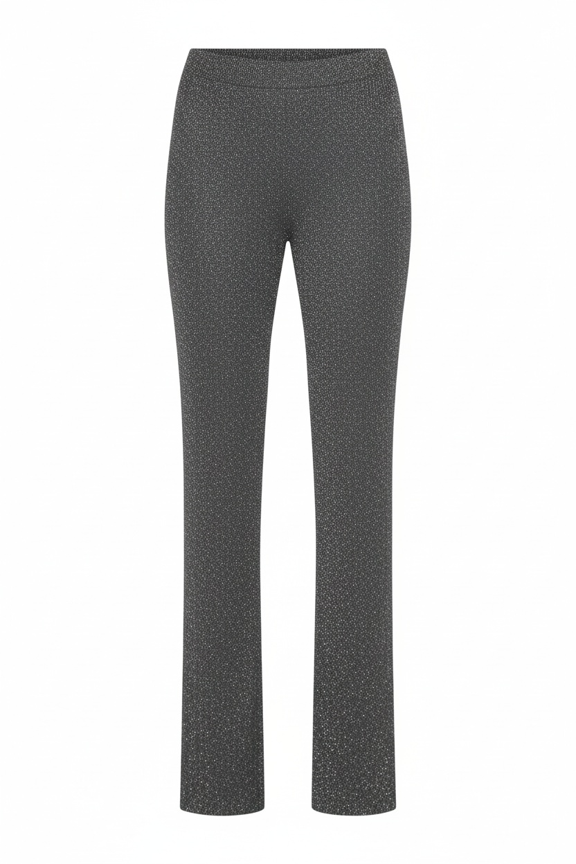 Srebrne, brokatowe, dzianinowe spodnie z prostymi nogawkami zdjęcie 1