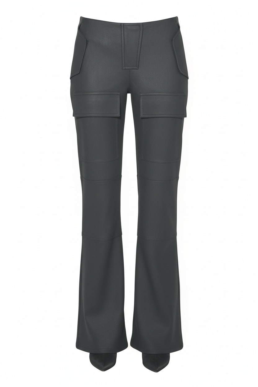 Czarne spodnie cargo z rozszerzanymi nogawkami zdjęcie 1