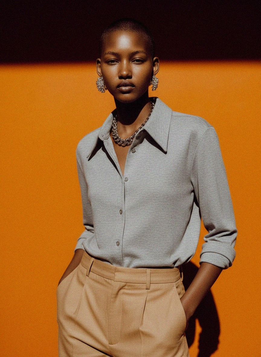 Koszula w kolorze Heather Grey, luźna, zapinana na guziki zdjęcie 3