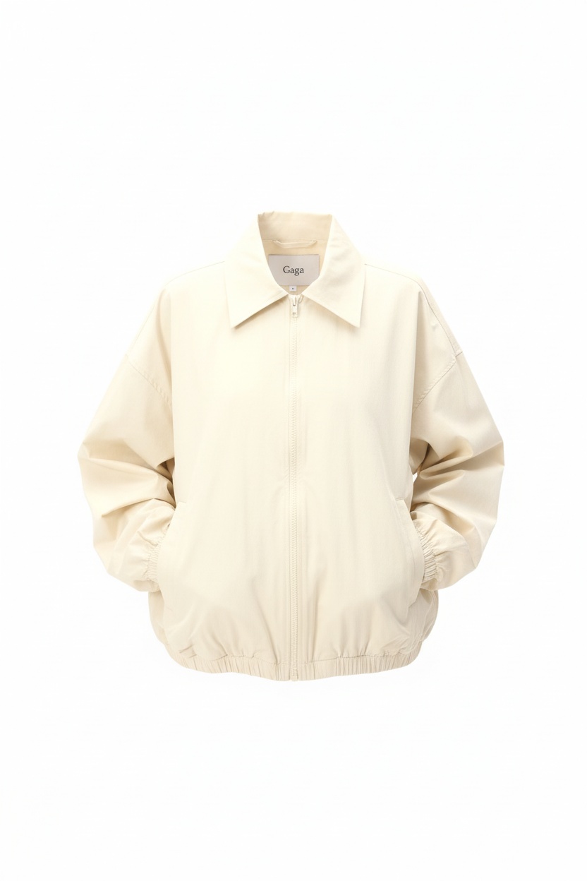 Luźna beżowa kurtka typu bomber zapinana na zamek zdjęcie 1